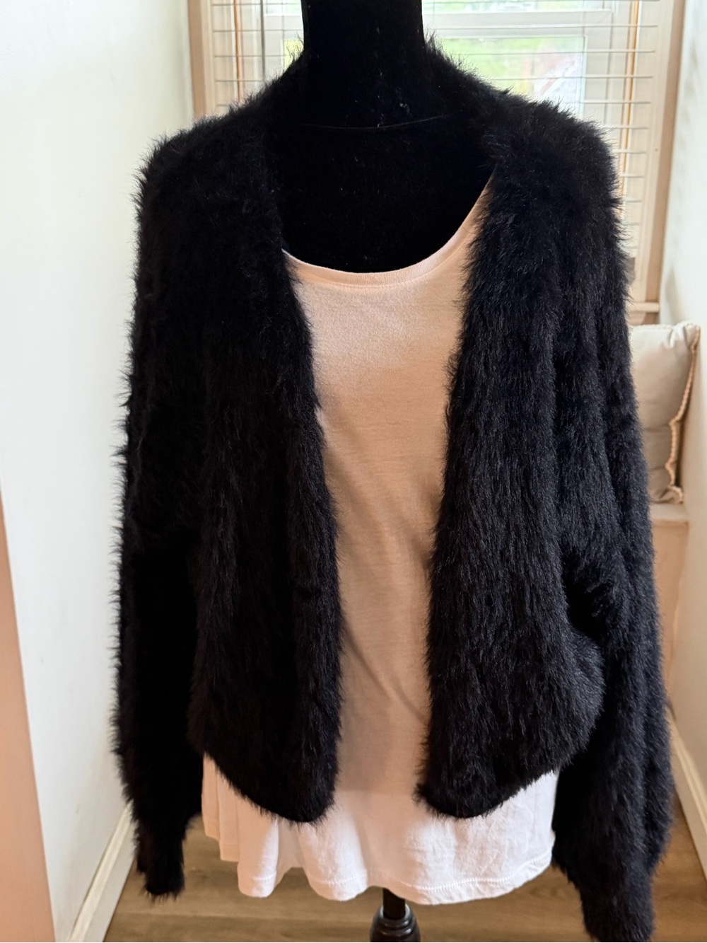 Cozy Black Teddy Open-Front Jacket for Women